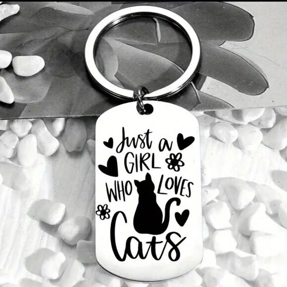 Cat Keychain Just a Girl That Loves Cats Stainless Steel Cat Lover Gift - Picture 2 of 7